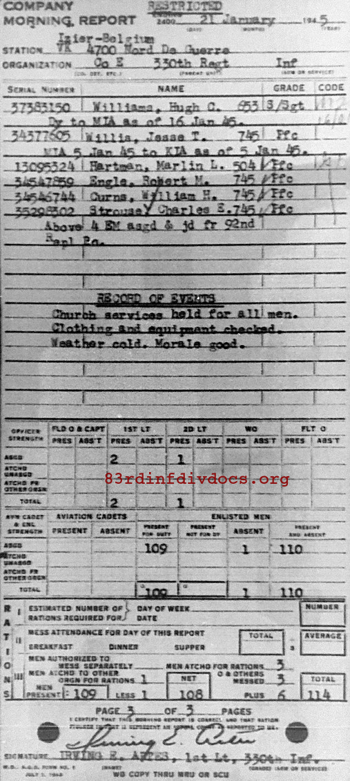 Morning report E Co, 1945-01-21, page 3 Morning report