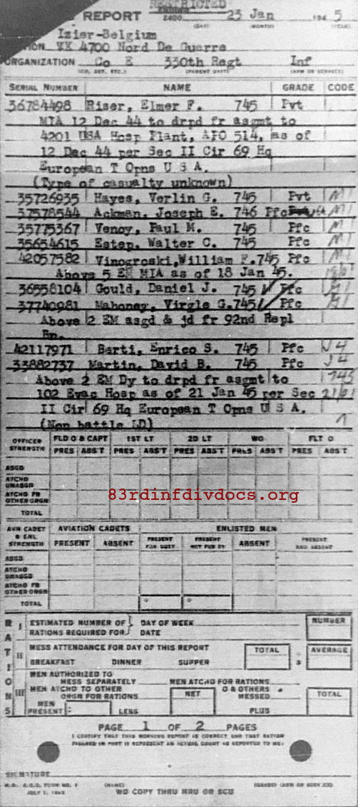 Morning report E Co, 1945-01-23, page 1 Morning report