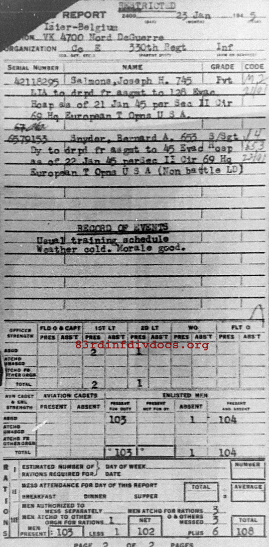 Morning report E Co, 1945-01-23, page 2 Morning report