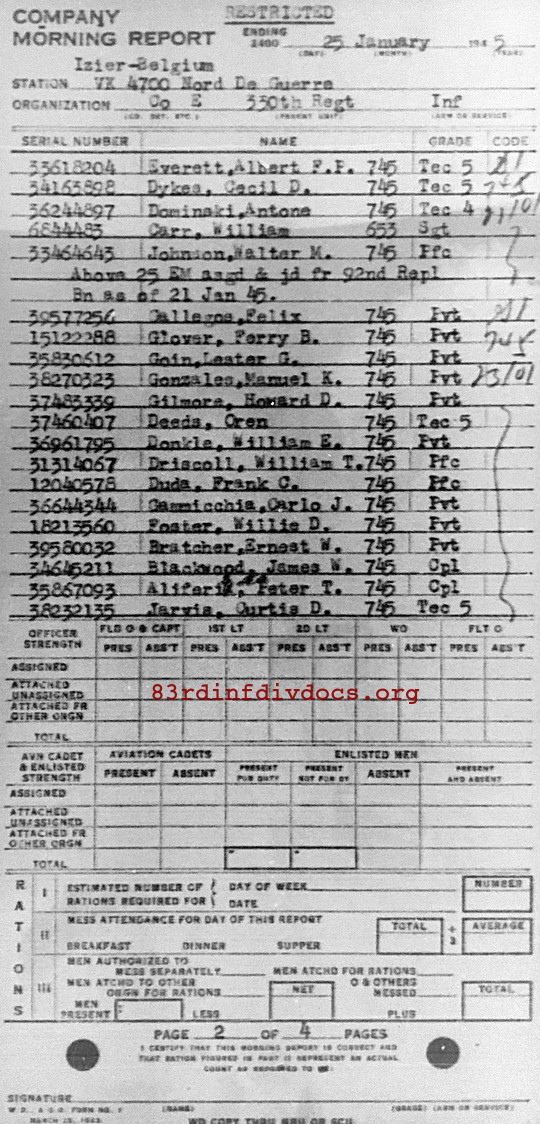 Morning report E Co, 1945-01-25, page 2 Morning report