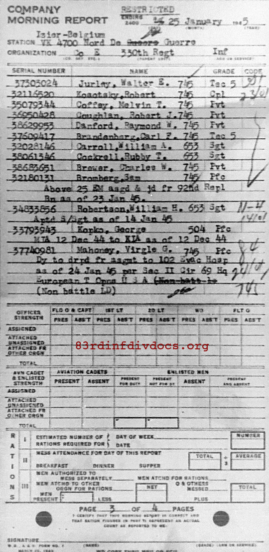 Morning report E Co, 1945-01-25, page 3 Morning report