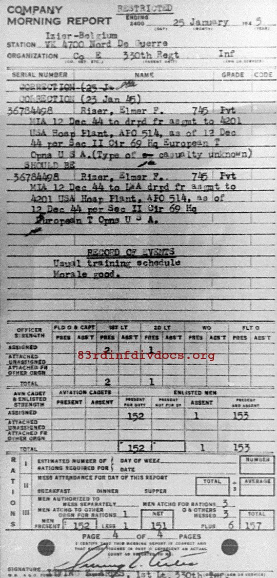Morning report E Co, 1945-01-25, page 4 Morning report