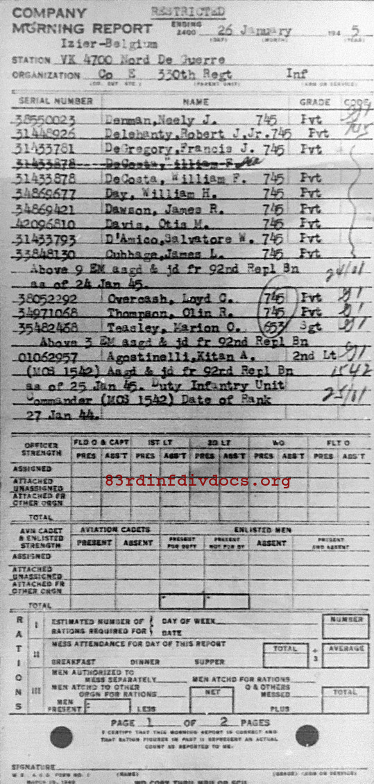 Morning report E Co, 1945-01-26, page 1 Morning report