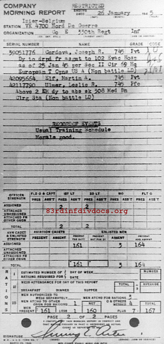 Morning report E Co, 1945-01-26, page 2 Morning report