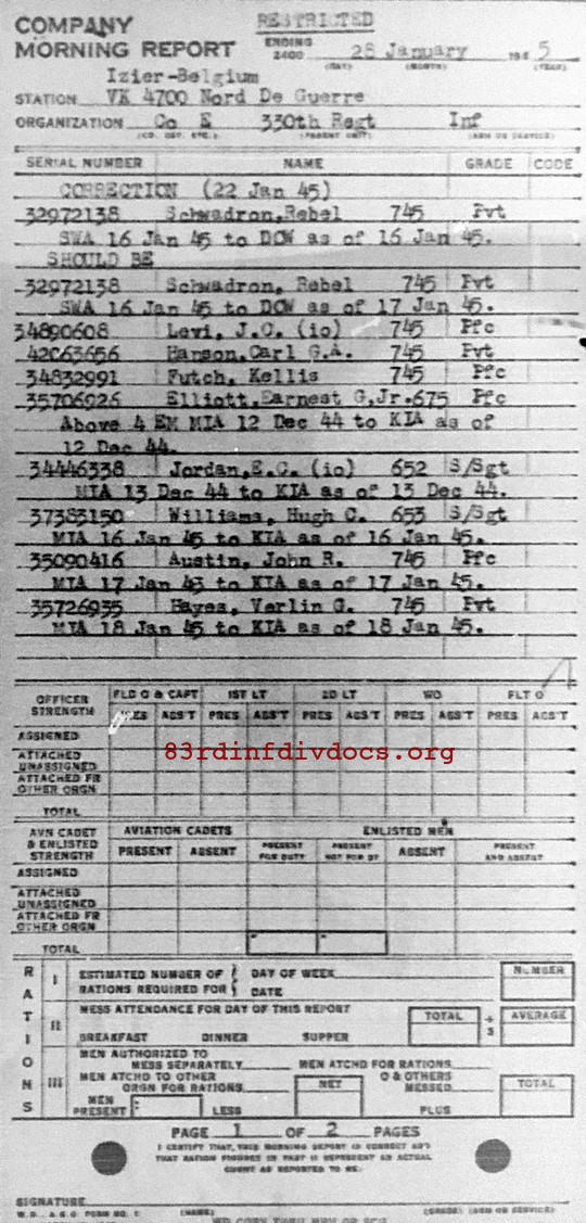 Morning report E Co, 1945-01-28, page 1 Morning report