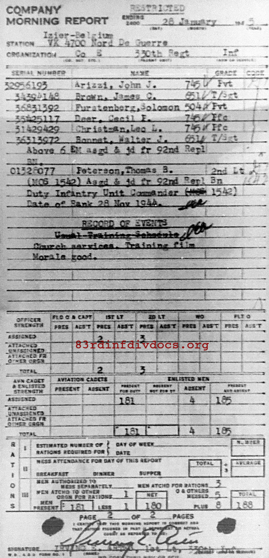 Morning report E Co, 1945-01-28, page 2 Morning report