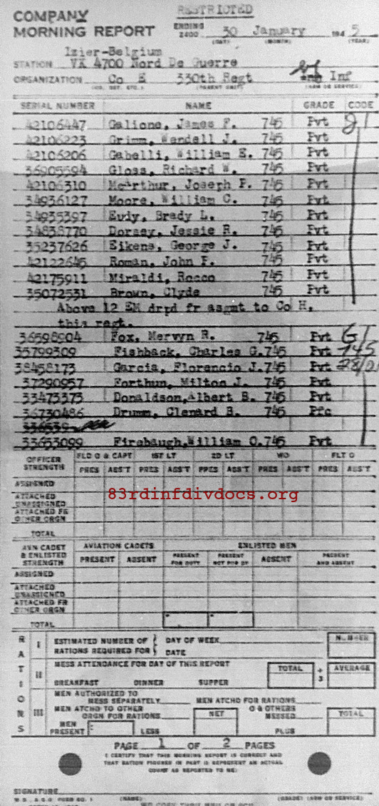 Morning report E Co, 1945-01-30, page 1 Morning report