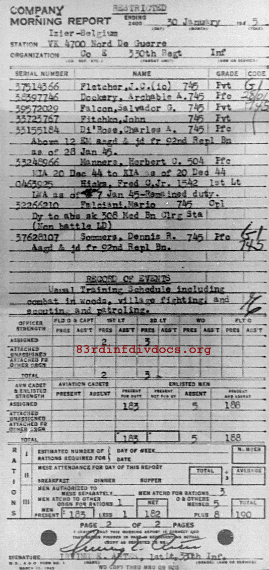 Morning report E Co, 1945-01-30, page 2 Morning report