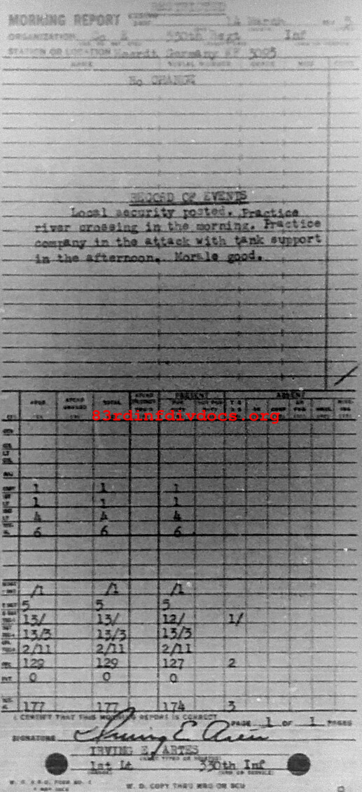 Morning report E Co, 1945-03-14, page 1 Morning report