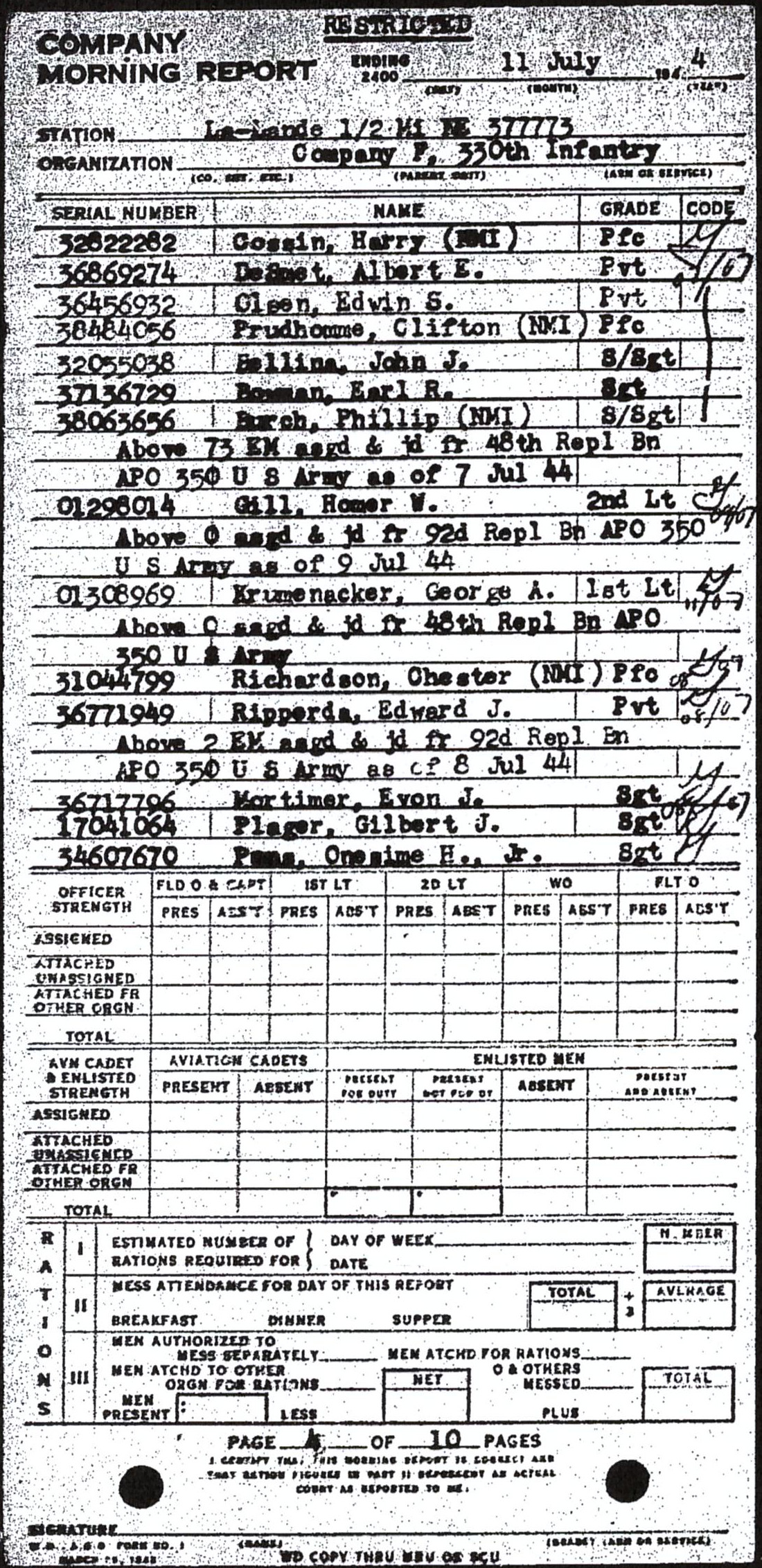 Morning report F Co, 1944-07-11, page 4 Morning report