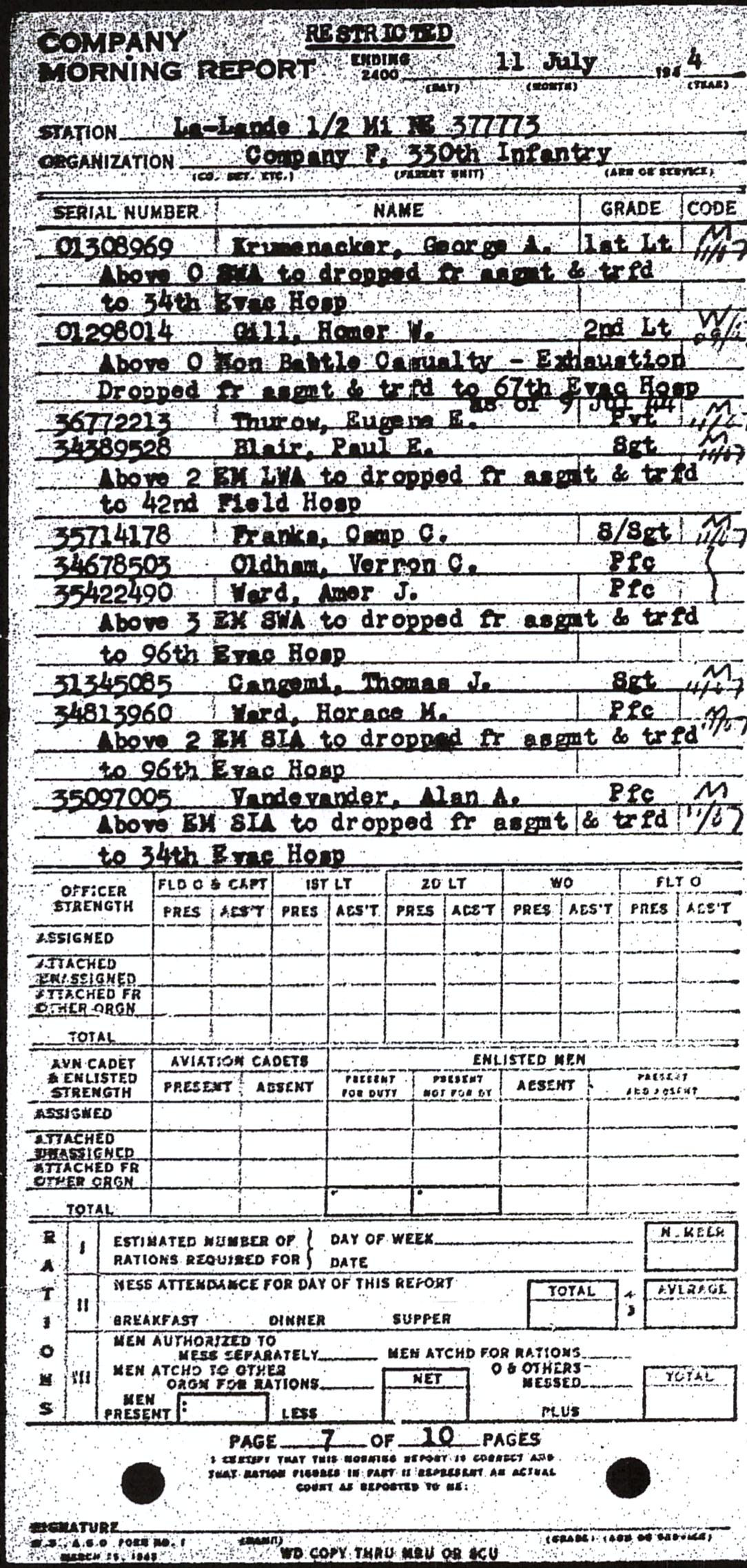 Morning report F Co, 1944-07-11, page 7 Morning report