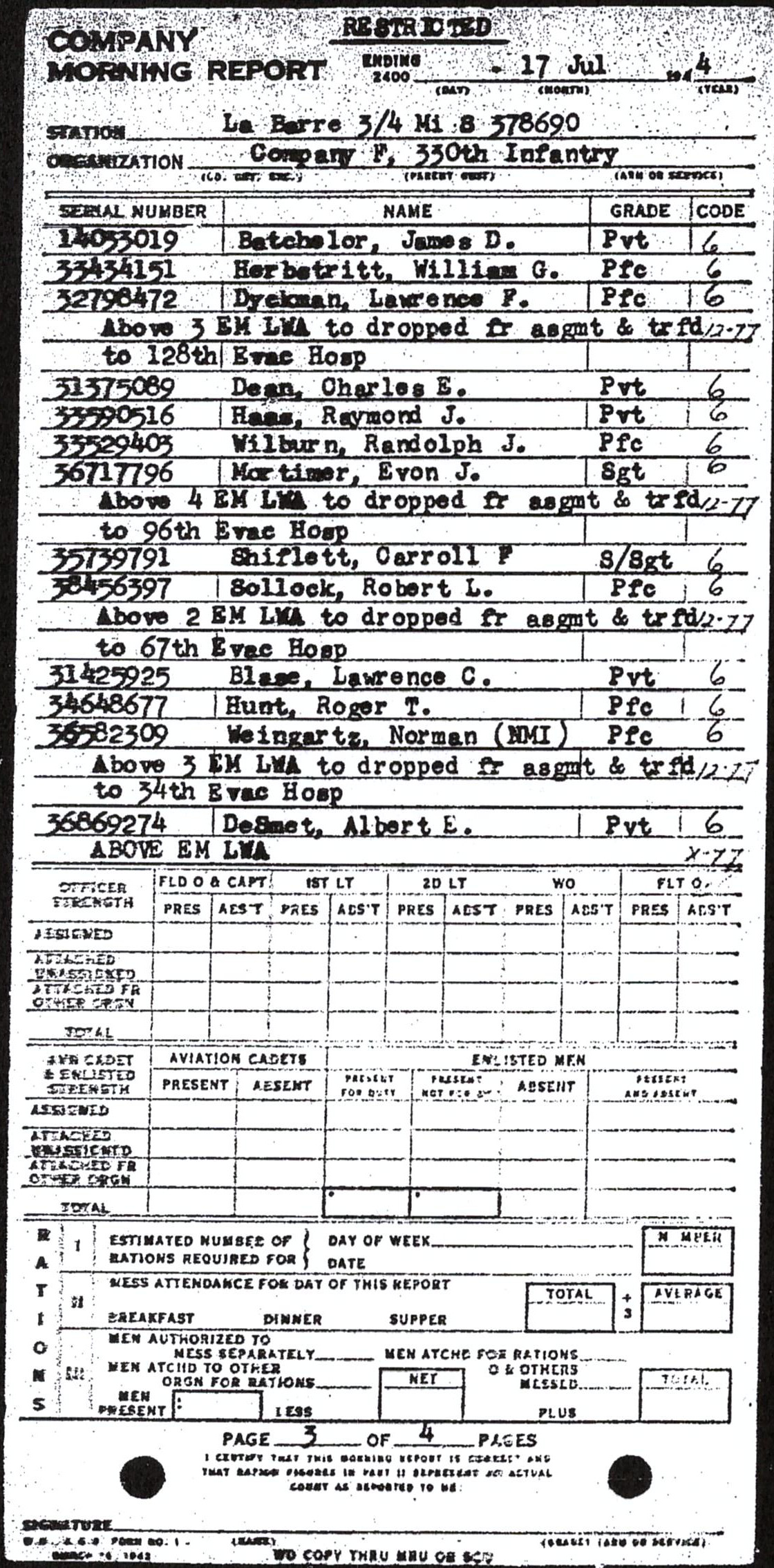 Morning report F Co, 1944-07-17, page 3 Morning report