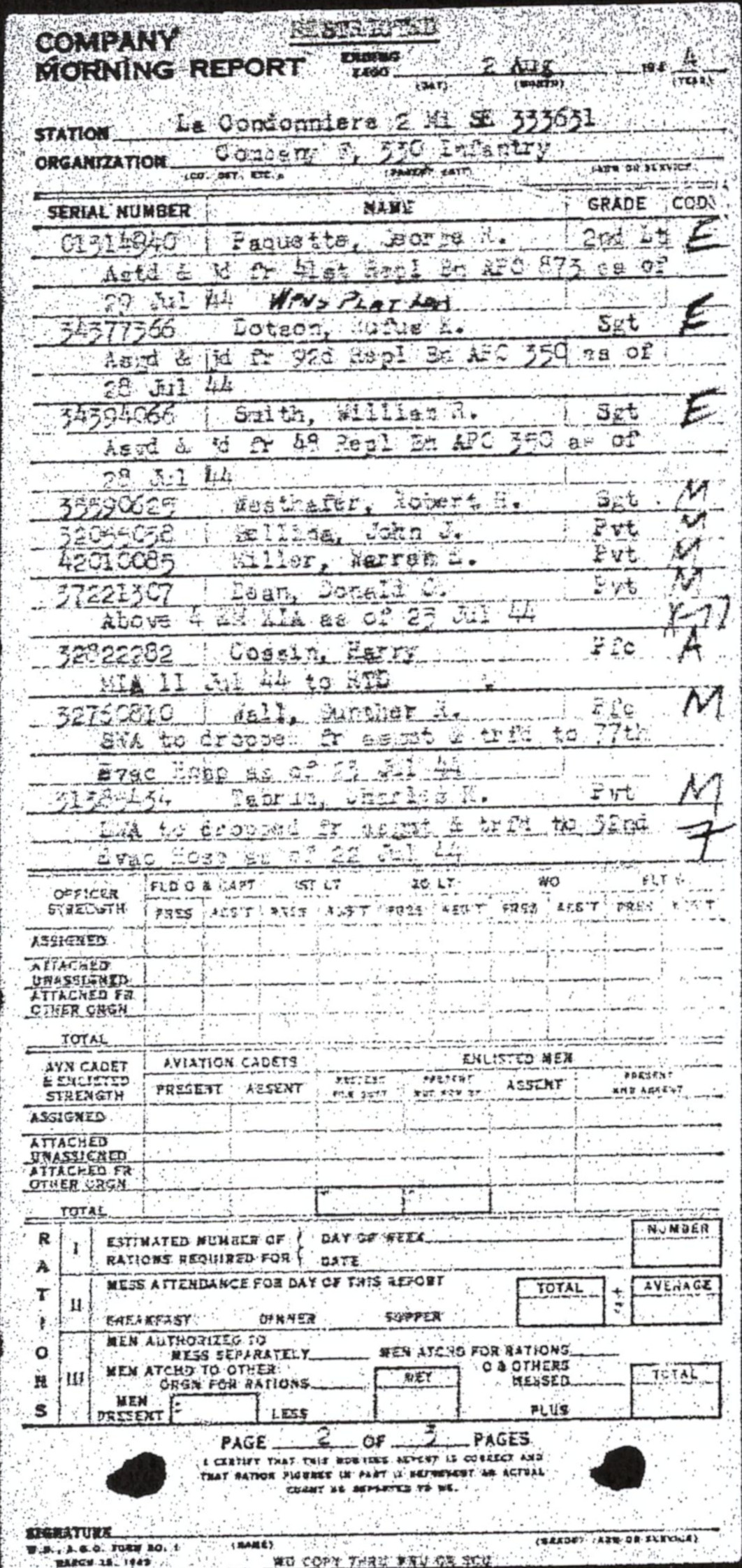 Morning report F Co, 1944-08-02, page 2 Morning report