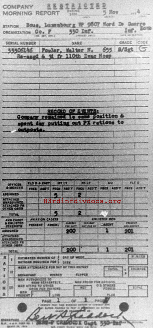 Morning report F Co, 1944-11-05, page 1 Morning report