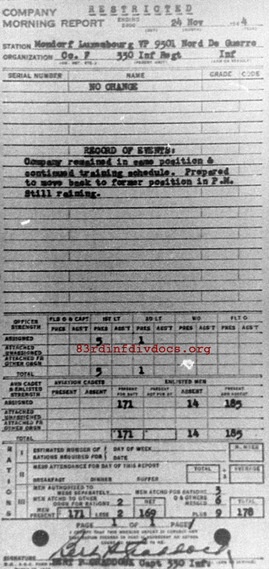 Morning report F Co, 1944-11-24, page 1 Morning report