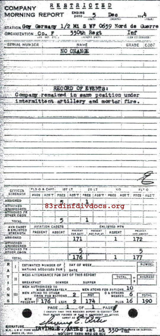 Morning report F Co, 1944-12-05, page 1 Morning report