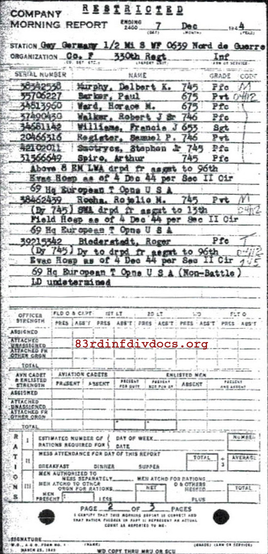 Morning report F Co, 1944-12-07, page 2 Morning report