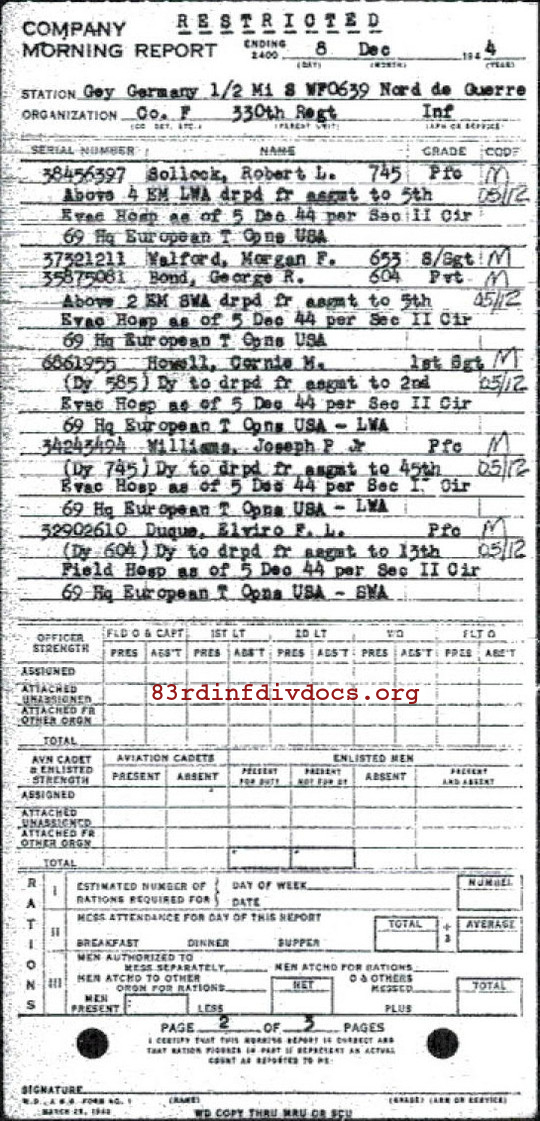 Morning report F Co, 1944-12-08, page 2 Morning report