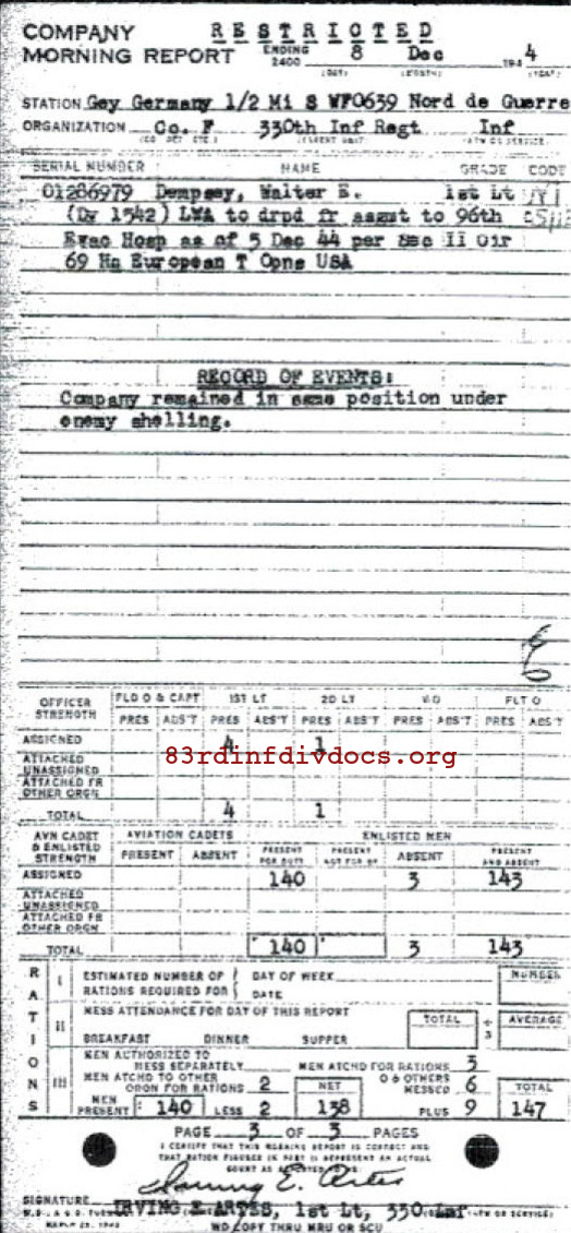 Morning report F Co, 1944-12-08, page 3 Morning report