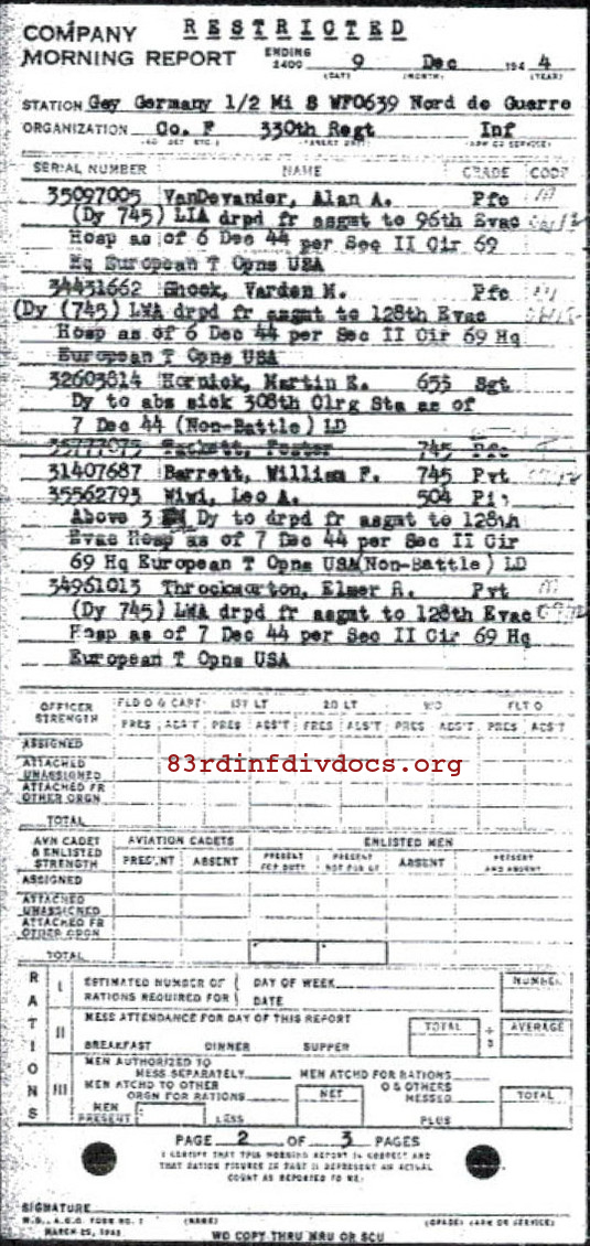 Morning report F Co, 1944-12-09, page 2 Morning report