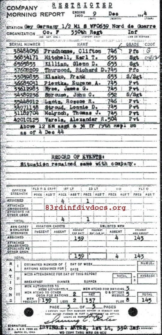 Morning report F Co, 1944-12-09, page 3 Morning report