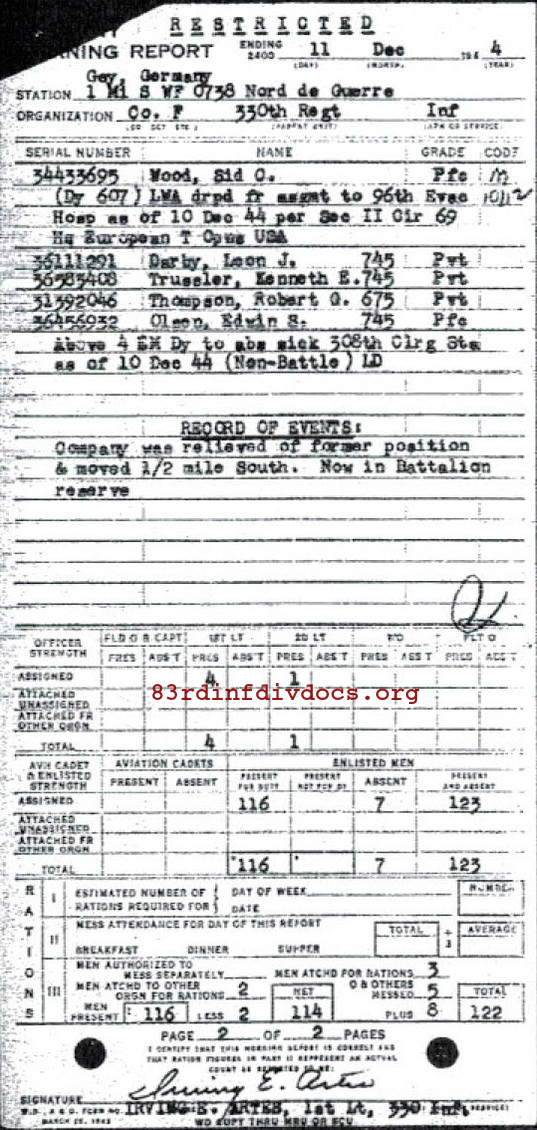 Morning report F Co, 1944-12-11, page 2 Morning report