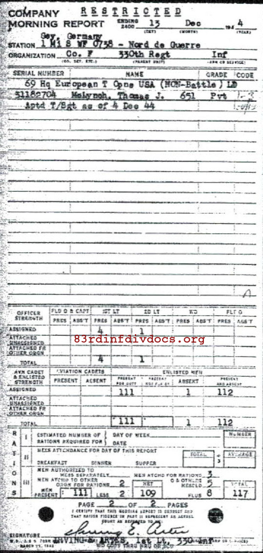 Morning report F Co, 1944-12-13, page 2 Morning report