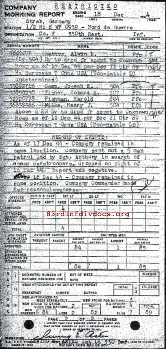 Morning report F Co, 1944-12-18, page 2 Morning report