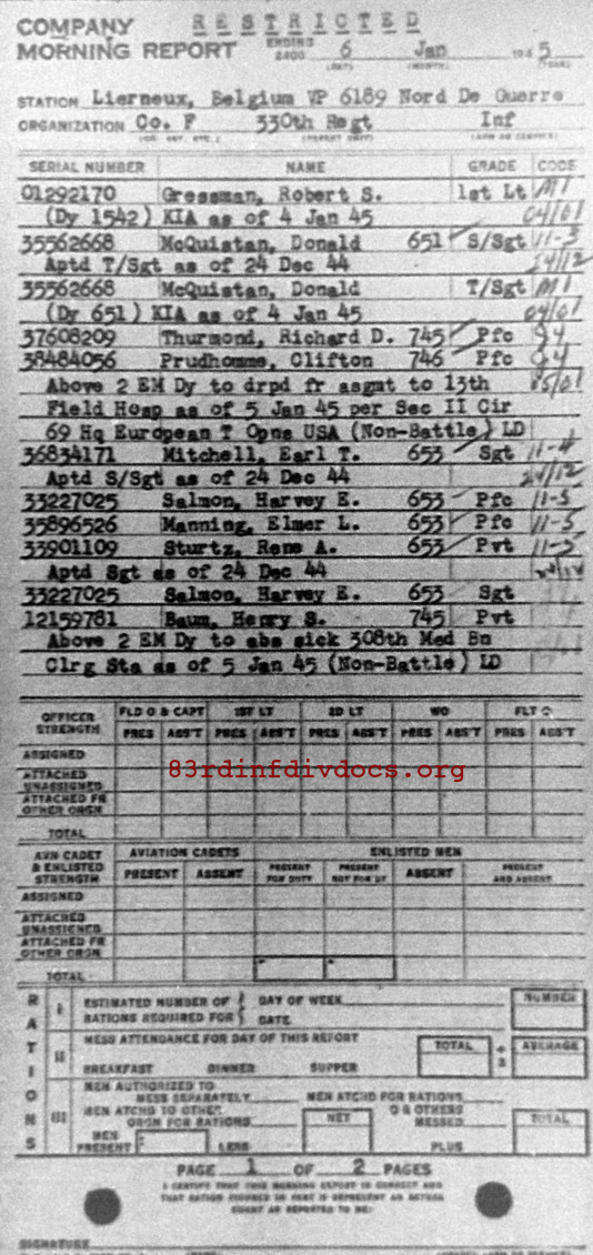 Morning report F Co, 1945-01-06, page 1 Morning report