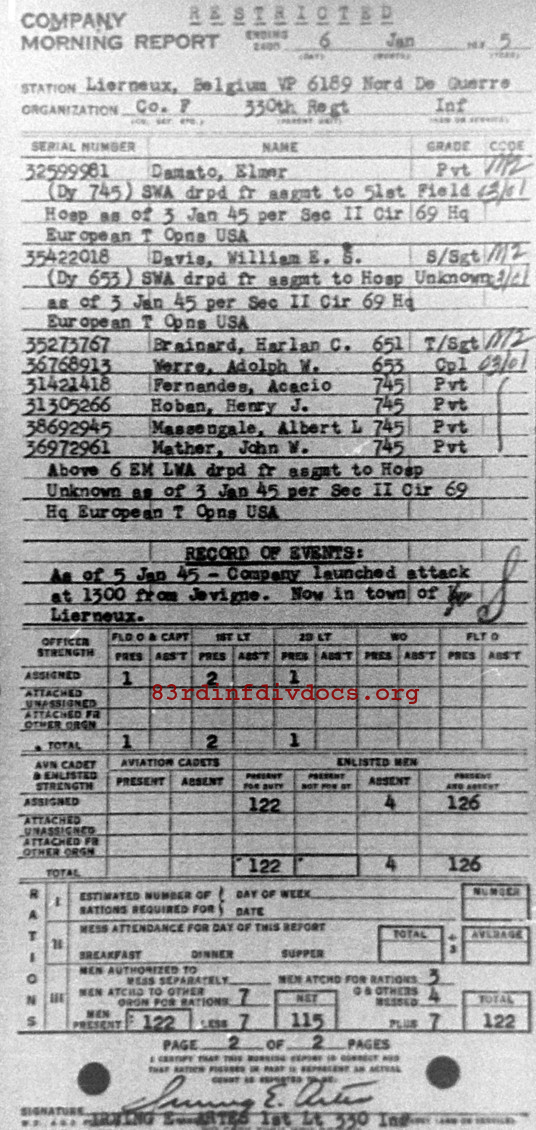 Morning report F Co, 1945-01-06, page 2 Morning report