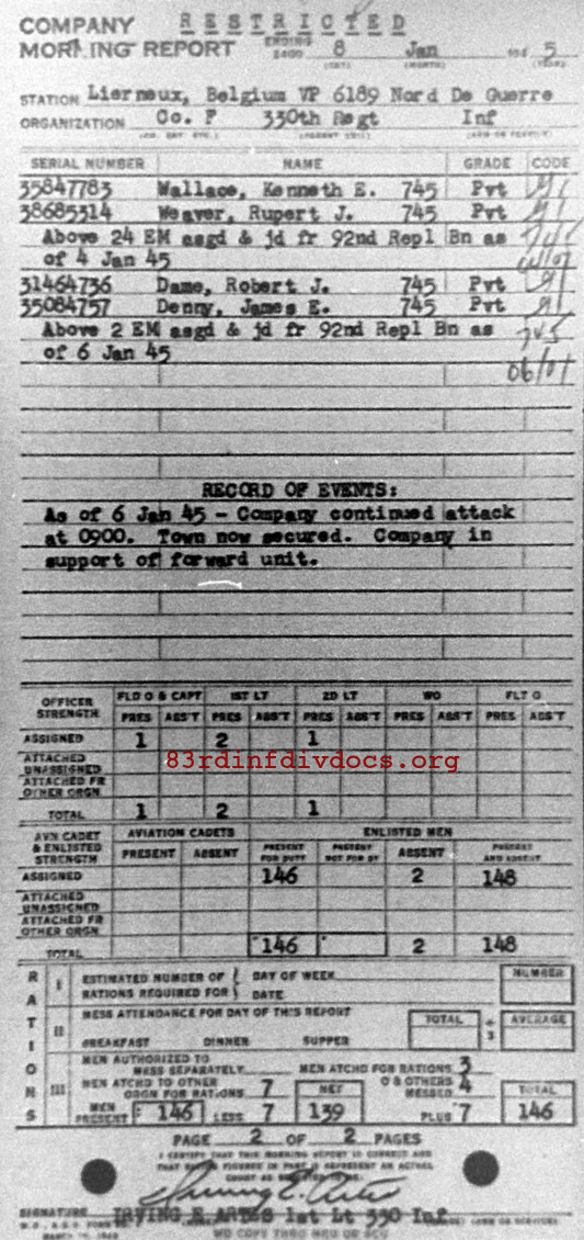 Morning report F Co, 1945-01-08, page 2 Morning report