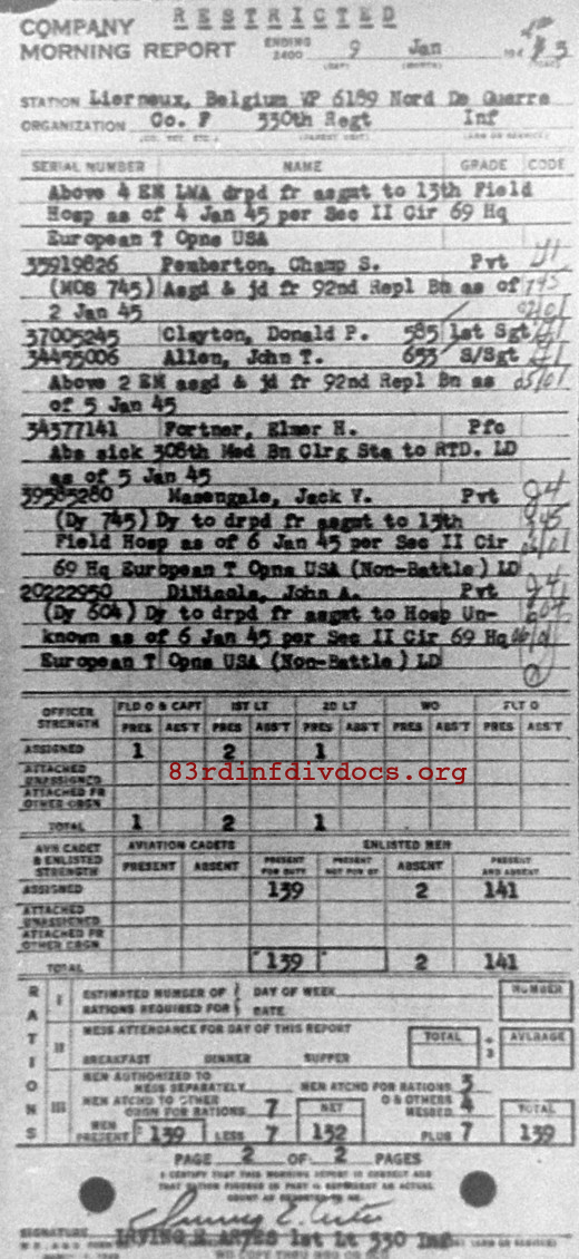 Morning report F Co, 1945-01-09, page 2 Morning report