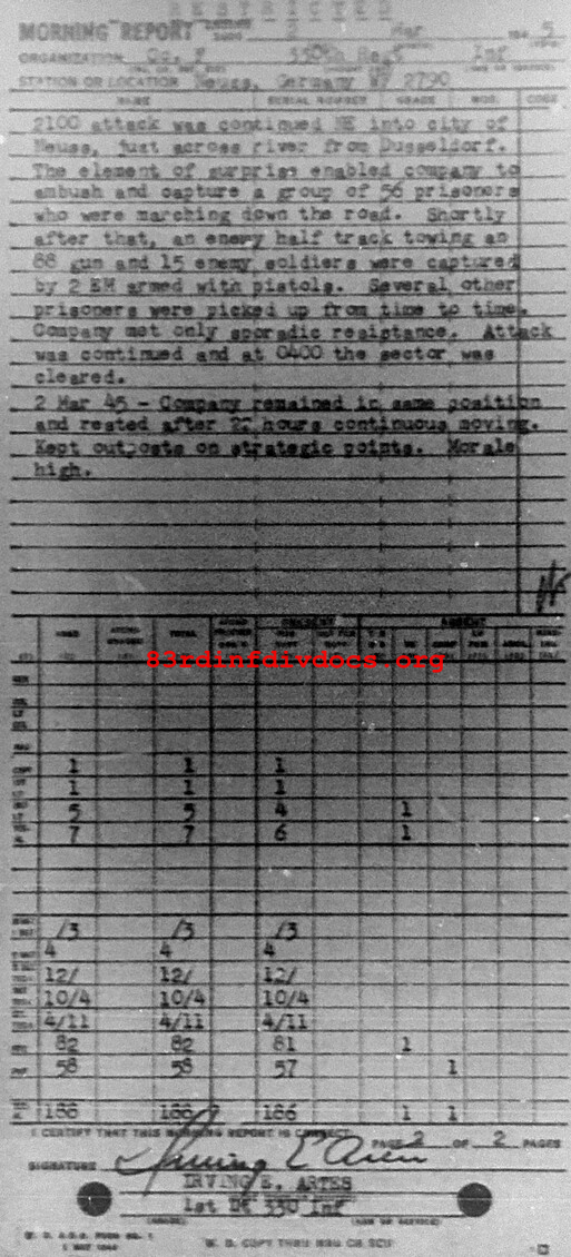 Morning report F Co, 1945-03-02, page 2 Morning report