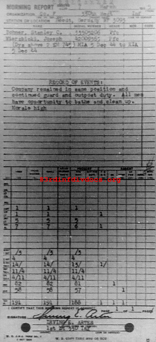 Morning report F Co, 1945-03-07, page 1 Morning report