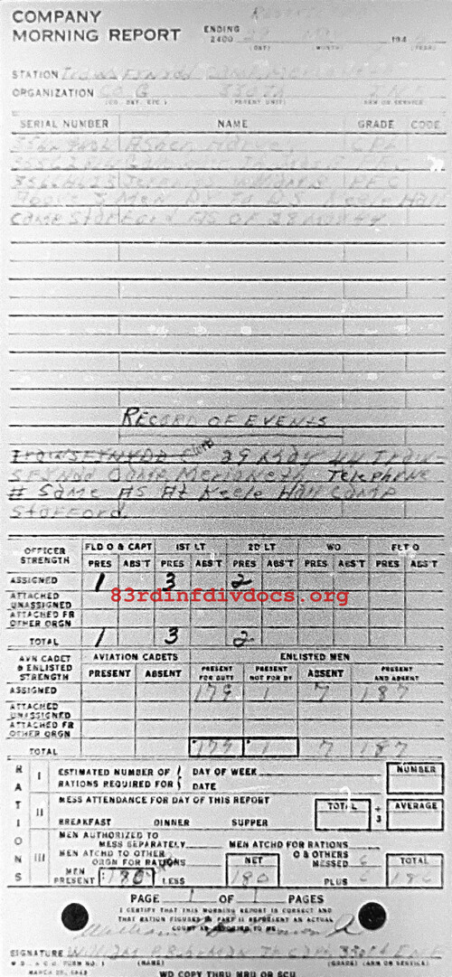 Morning report G Co, 1944-05-29, page 1 Morning report