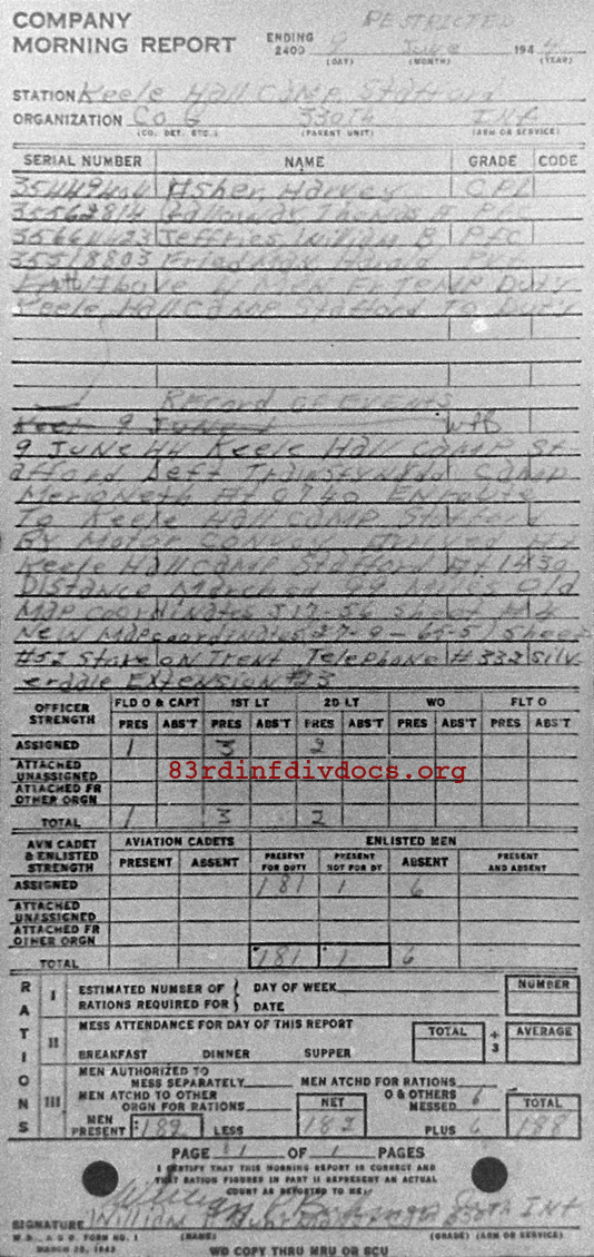 Morning report G Co, 1944-06-09, page 1 Morning report