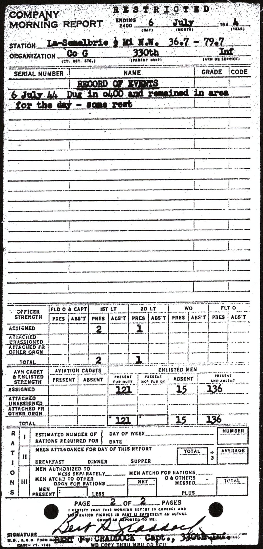 Morning report G Co, 1944-07-06, page 2 Morning report