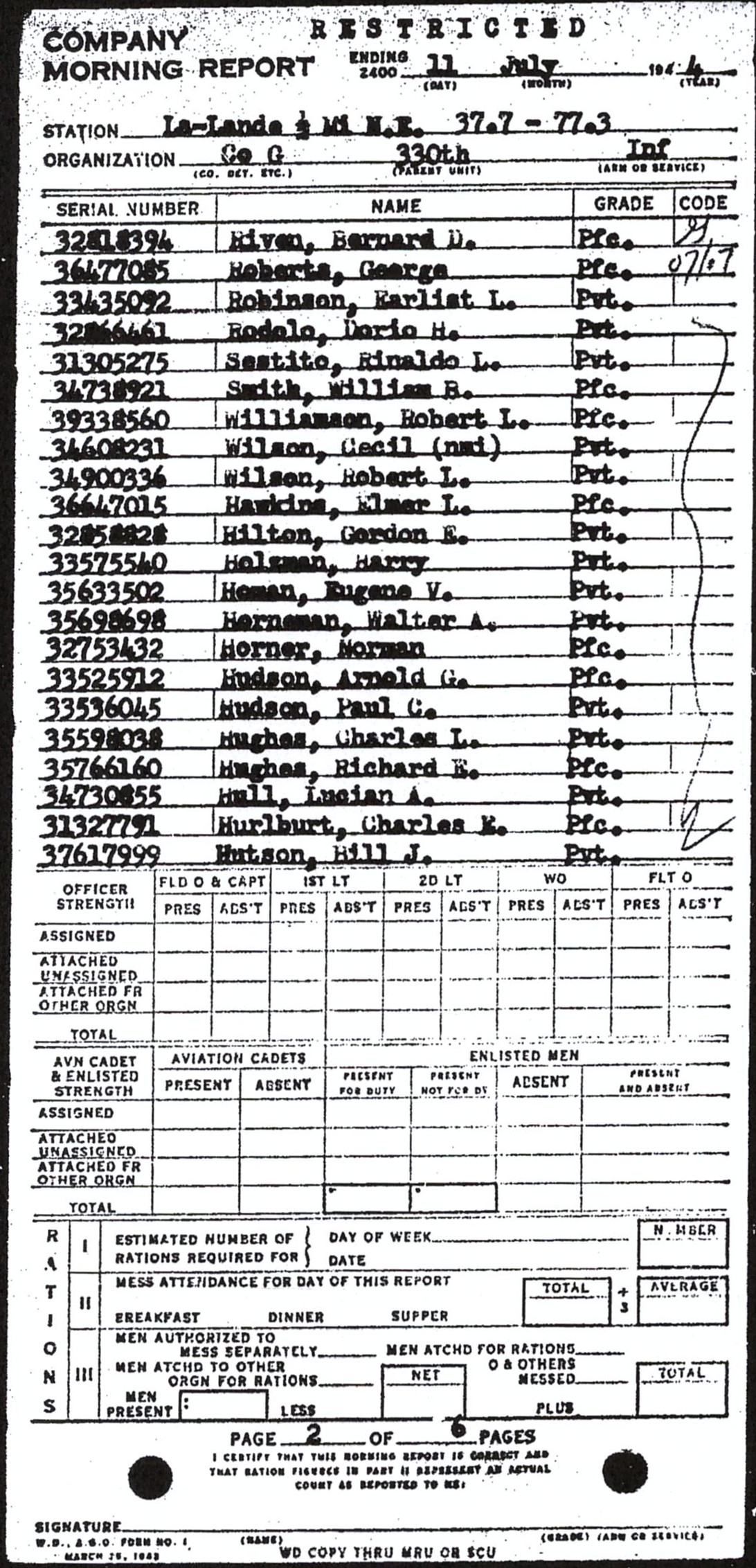 Morning report G Co, 1944-07-11, page 2 Morning report