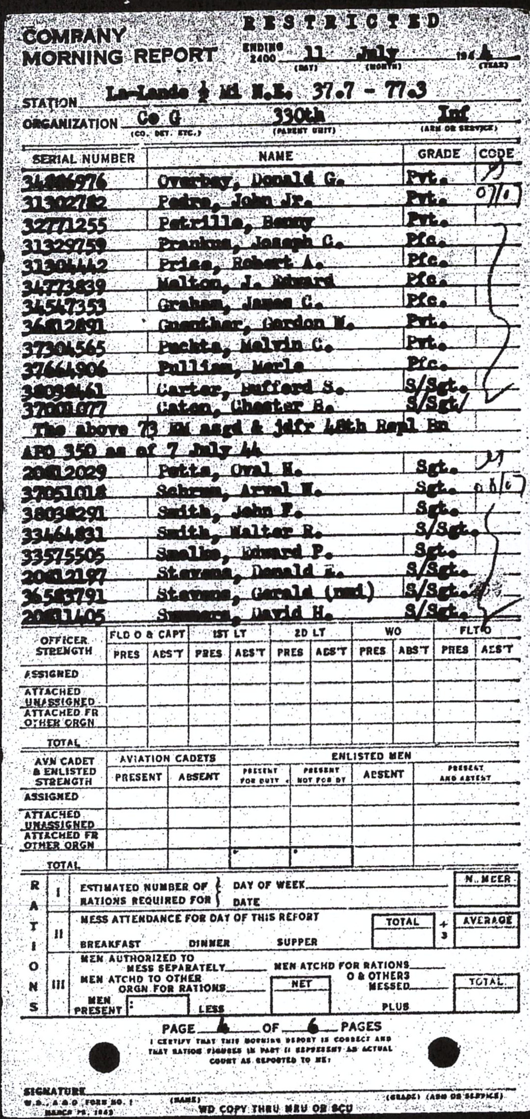 Morning report G Co, 1944-07-11, page 4 Morning report