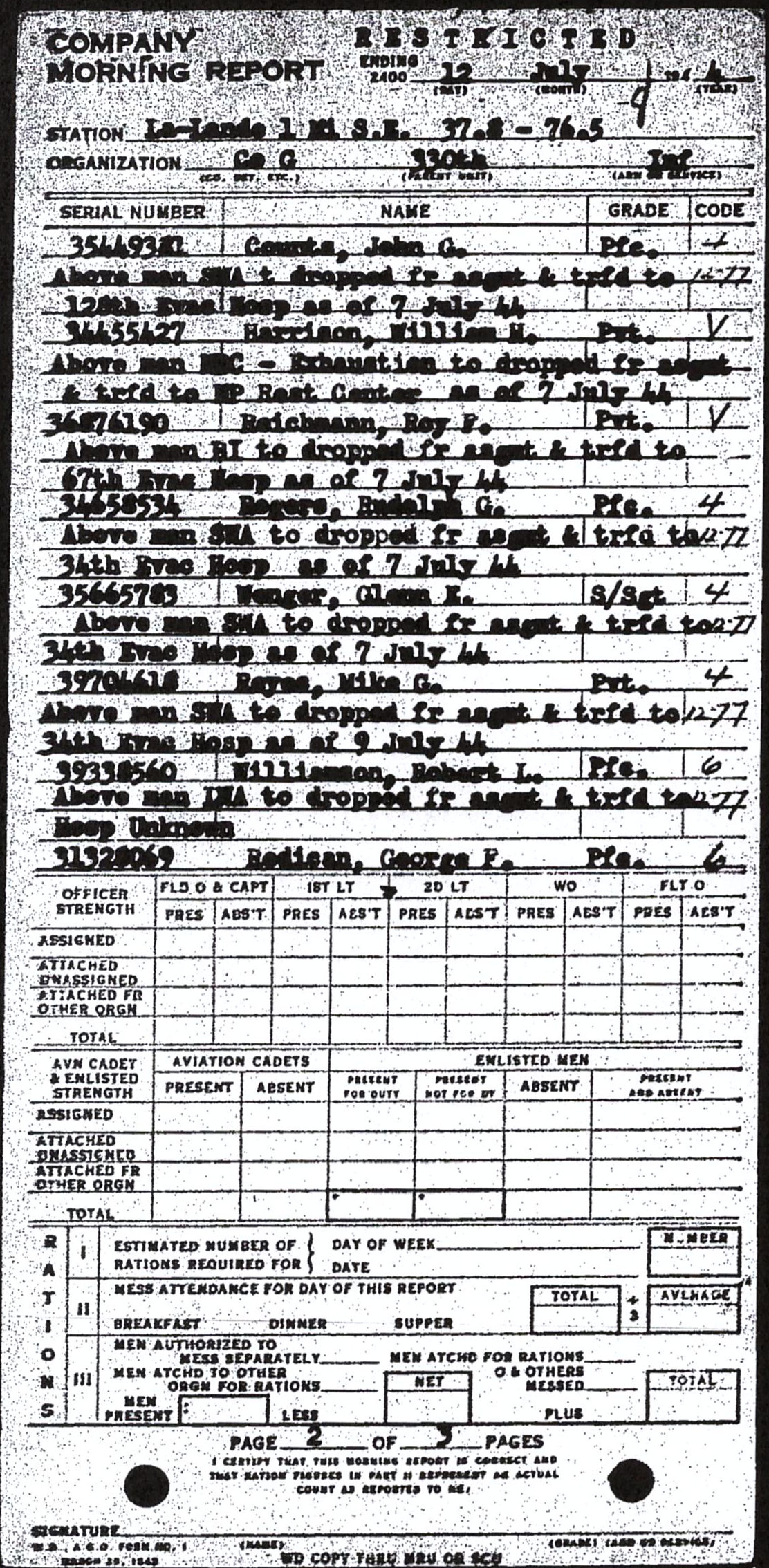 Morning report G Co, 1944-07-12, page 2 Morning report