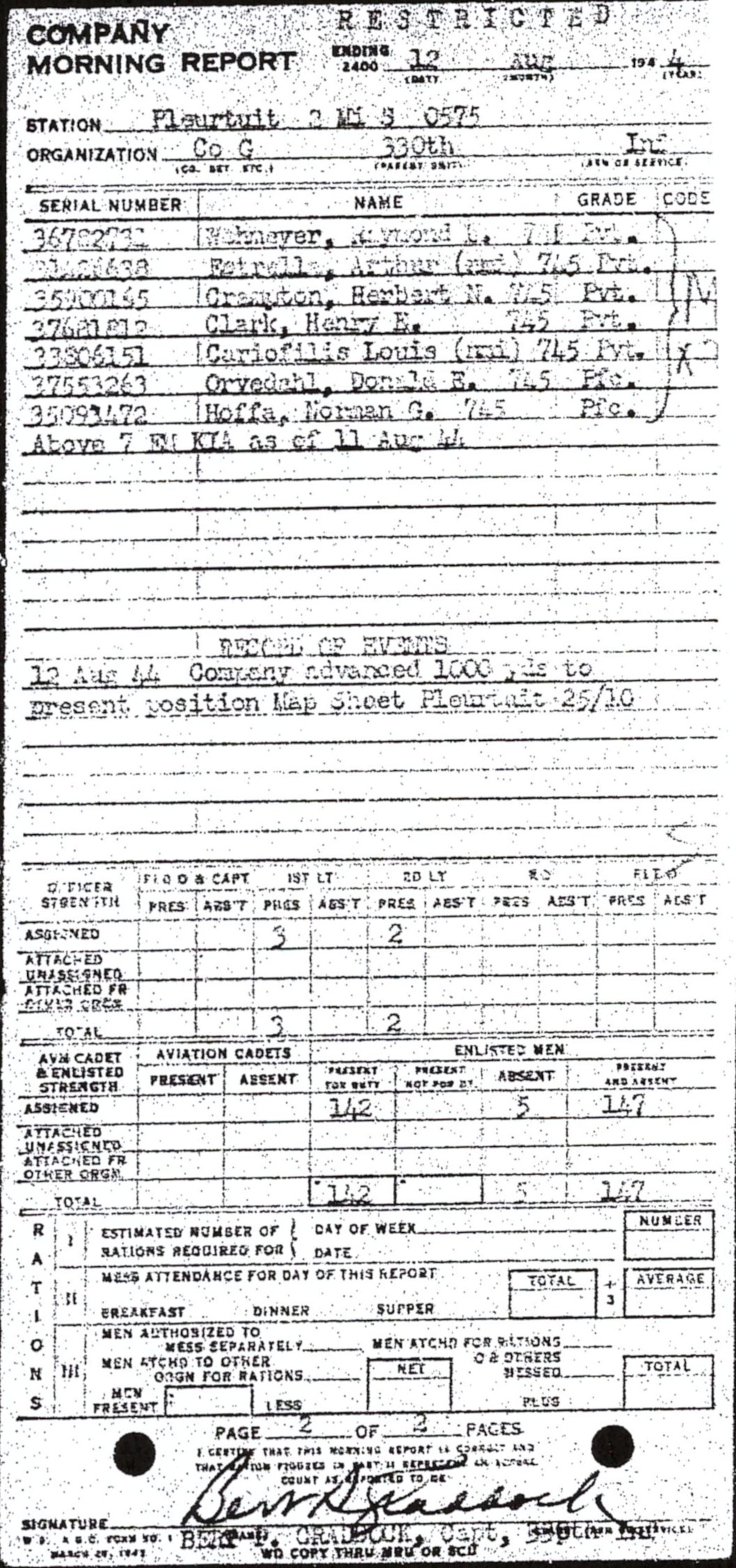 Morning report G Co, 1944-08-12, page 2 Morning report
