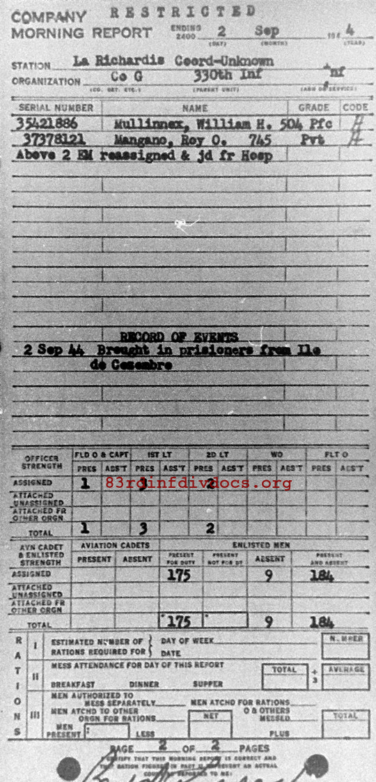 Morning report G Co, 1944-09-02, page 2 Morning report