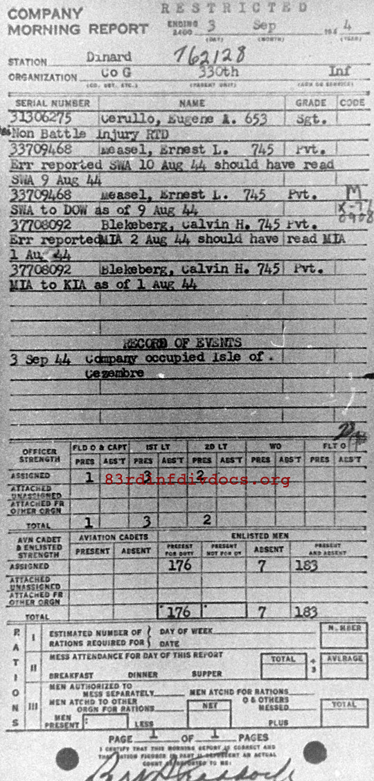 Morning report G Co, 1944-09-03, page 1 Morning report