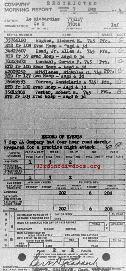 Morning report G Co, 1944-09-07, page 2 Morning report