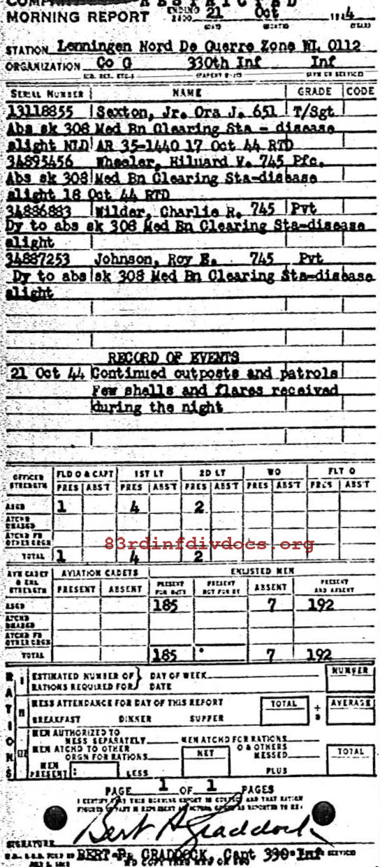 Morning report G Co, 1944-10-21, page 1 Morning report