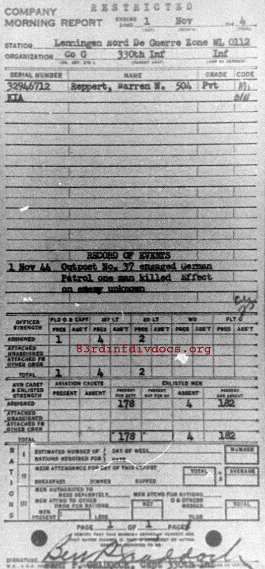 Morning report G Co, 1944-11-01, page 1 Morning report