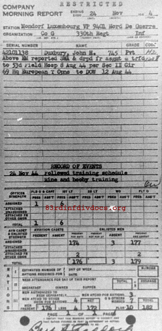 Morning report G Co, 1944-11-24, page 1 Morning report