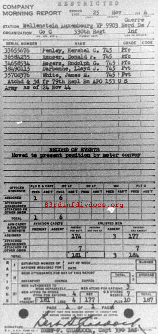 Morning report G Co, 1944-11-25, page 1 Morning report