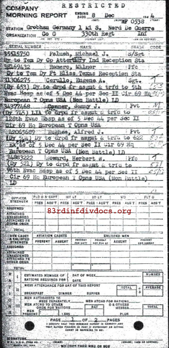 Morning report G Co, 1944-12-08, page 1 Morning report