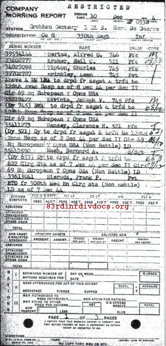 Morning report G Co, 1944-12-10, page 1 Morning report